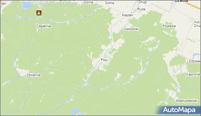 mapa Flisy gmina Dzwola, Flisy gmina Dzwola na mapie Targeo