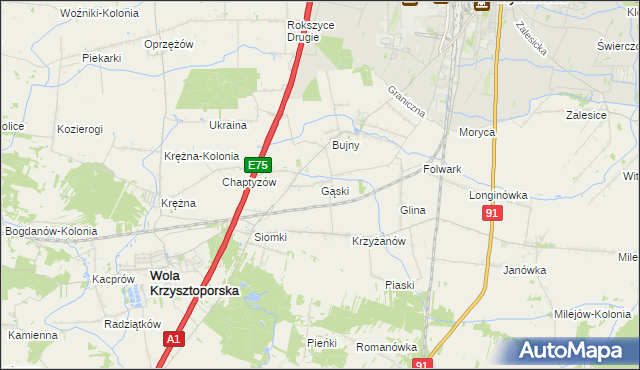 mapa Gąski gmina Wola Krzysztoporska, Gąski gmina Wola Krzysztoporska na mapie Targeo