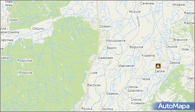 mapa Gawłówek gmina Drwinia, Gawłówek gmina Drwinia na mapie Targeo