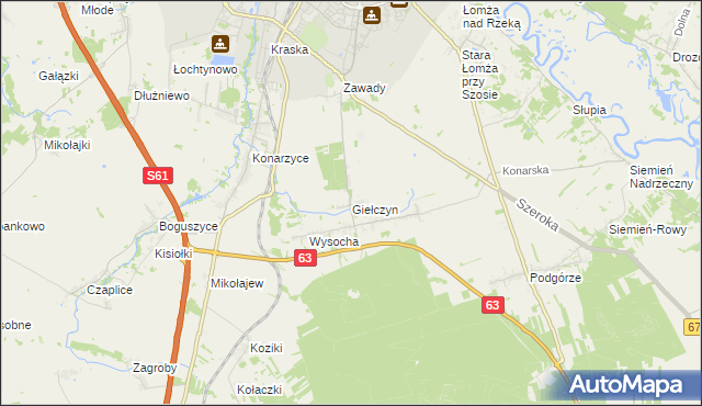 mapa Giełczyn gmina Łomża, Giełczyn gmina Łomża na mapie Targeo