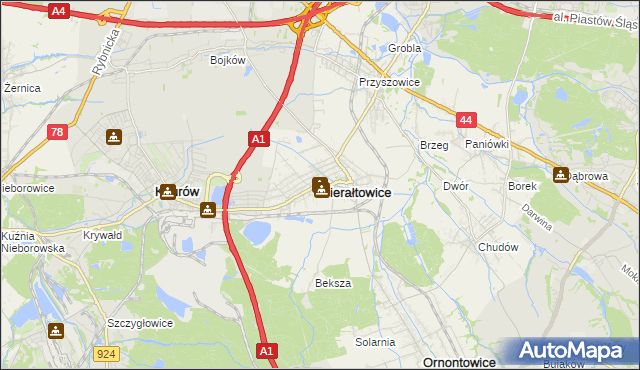 mapa Gierałtowice powiat gliwicki, Gierałtowice powiat gliwicki na mapie Targeo