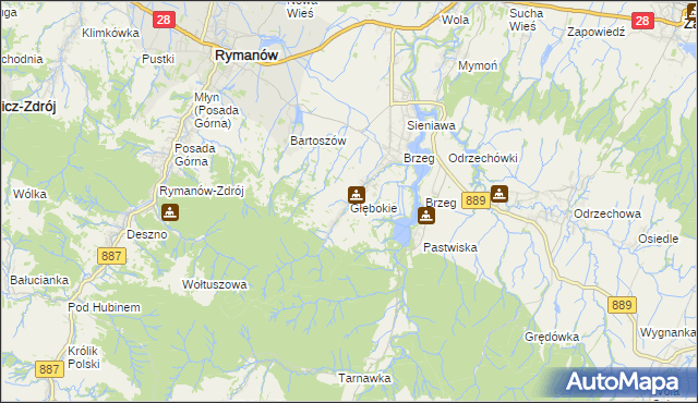 mapa Głębokie gmina Rymanów, Głębokie gmina Rymanów na mapie Targeo