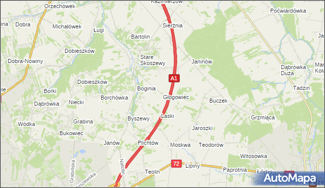 mapa Głogowiec gmina Nowosolna, Głogowiec gmina Nowosolna na mapie Targeo