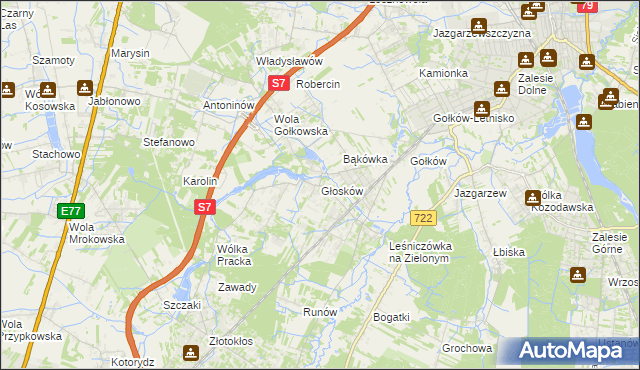mapa Głosków gmina Piaseczno, Głosków gmina Piaseczno na mapie Targeo