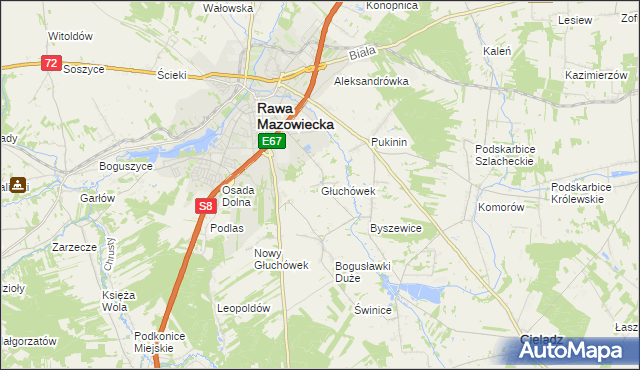 mapa Głuchówek gmina Rawa Mazowiecka, Głuchówek gmina Rawa Mazowiecka na mapie Targeo