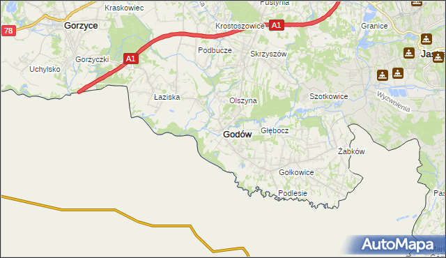 mapa Godów powiat wodzisławski, Godów powiat wodzisławski na mapie Targeo