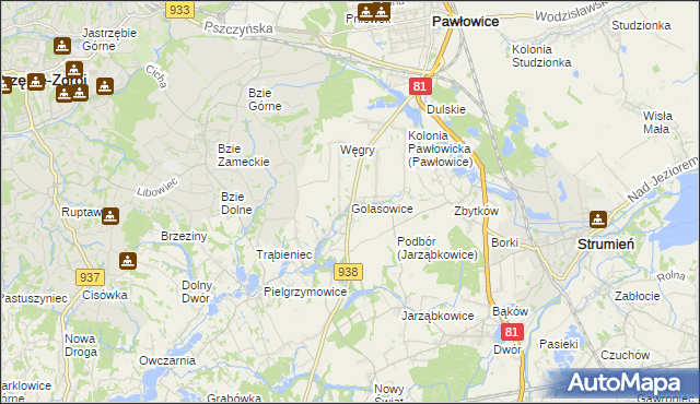 mapa Golasowice, Golasowice na mapie Targeo