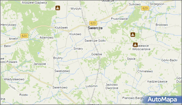 mapa Gołębie gmina Świercze, Gołębie gmina Świercze na mapie Targeo