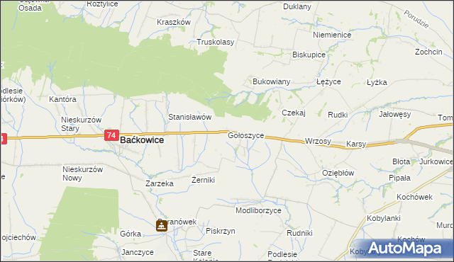 mapa Gołoszyce, Gołoszyce na mapie Targeo