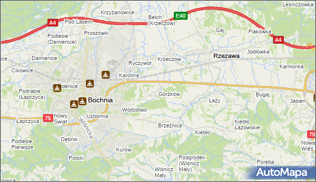 mapa Gorzków gmina Bochnia, Gorzków gmina Bochnia na mapie Targeo