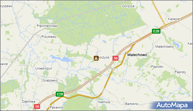 mapa Gorzyca gmina Malechowo, Gorzyca gmina Malechowo na mapie Targeo