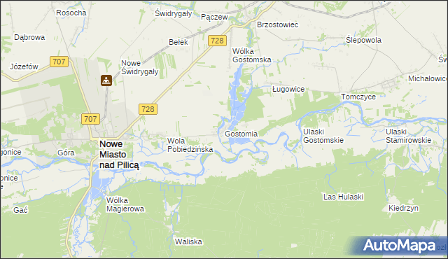 mapa Gostomia gmina Nowe Miasto nad Pilicą, Gostomia gmina Nowe Miasto nad Pilicą na mapie Targeo