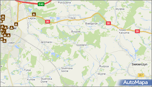 mapa Gozdanin gmina Zgorzelec, Gozdanin gmina Zgorzelec na mapie Targeo