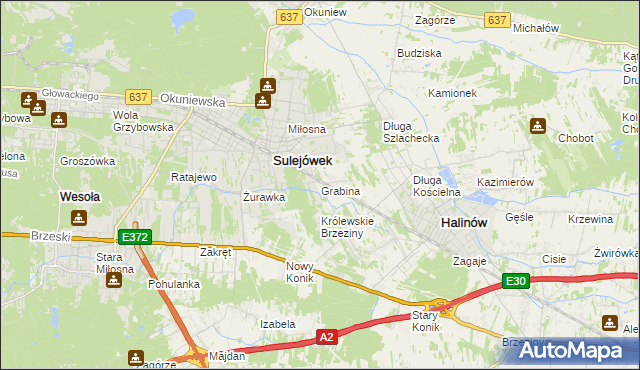 mapa Grabina gmina Halinów, Grabina gmina Halinów na mapie Targeo