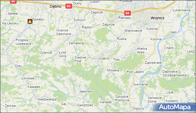 mapa Grabno gmina Wojnicz, Grabno gmina Wojnicz na mapie Targeo