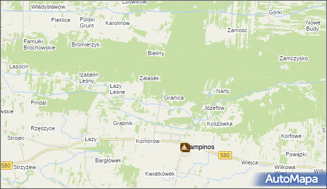 mapa Granica gmina Kampinos, Granica gmina Kampinos na mapie Targeo