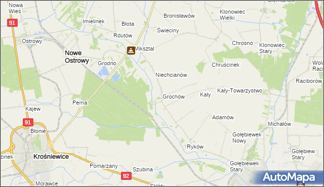 mapa Grochów gmina Nowe Ostrowy, Grochów gmina Nowe Ostrowy na mapie Targeo