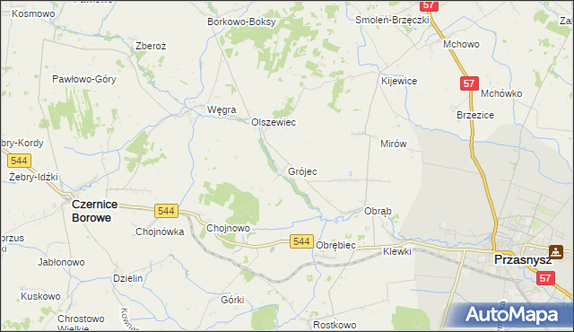 mapa Grójec gmina Czernice Borowe, Grójec gmina Czernice Borowe na mapie Targeo