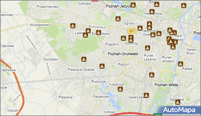 mapa Grunwald gmina Poznań, Grunwald gmina Poznań na mapie Targeo
