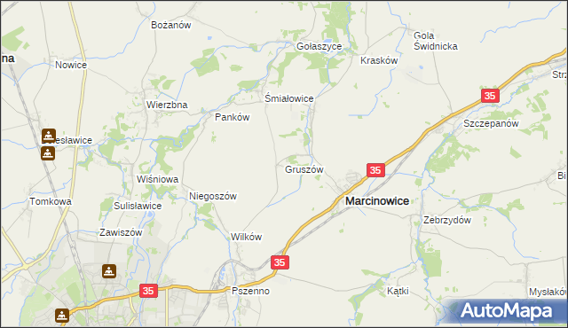 mapa Gruszów gmina Marcinowice, Gruszów gmina Marcinowice na mapie Targeo