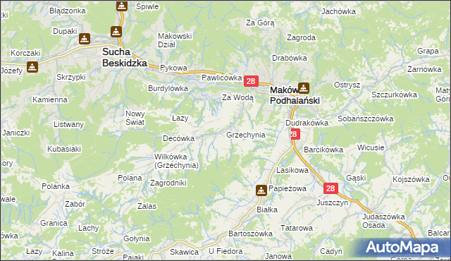 mapa Grzechynia, Grzechynia na mapie Targeo