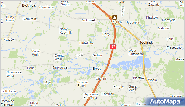 mapa Gutów gmina Jedlińsk, Gutów gmina Jedlińsk na mapie Targeo