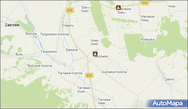 mapa Guzówka gmina Wysokie, Guzówka gmina Wysokie na mapie Targeo