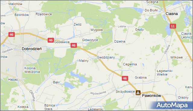 mapa Gwoździany, Gwoździany na mapie Targeo