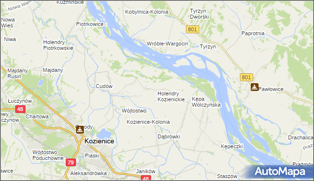 mapa Holendry Kozienickie, Holendry Kozienickie na mapie Targeo