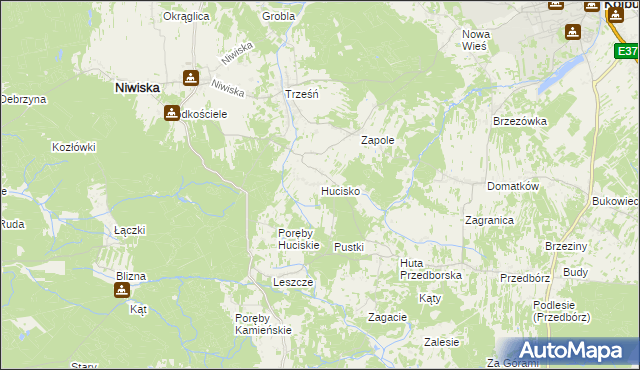 mapa Hucisko gmina Niwiska, Hucisko gmina Niwiska na mapie Targeo