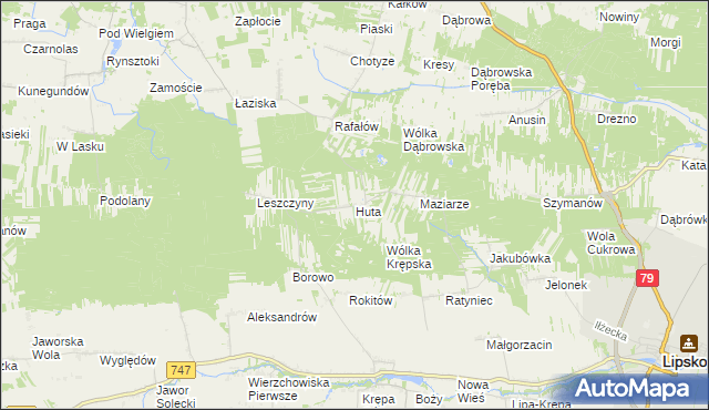 mapa Huta gmina Lipsko, Huta gmina Lipsko na mapie Targeo