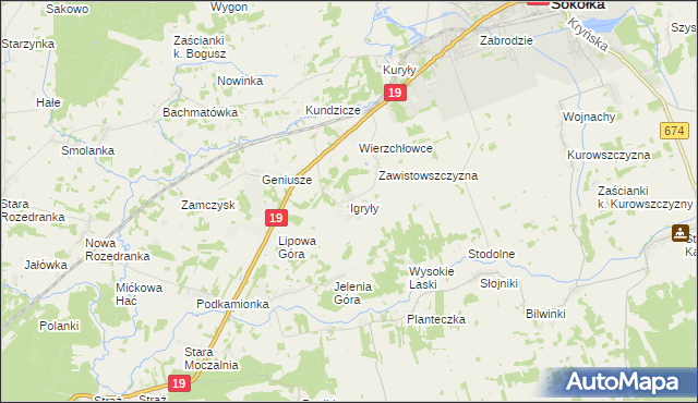 mapa Igryły, Igryły na mapie Targeo