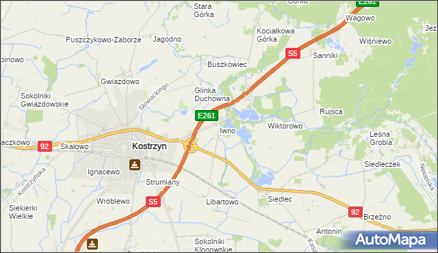 mapa Iwno gmina Kostrzyn, Iwno gmina Kostrzyn na mapie Targeo