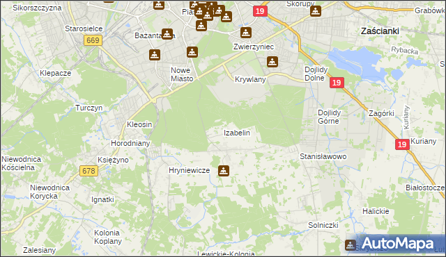 mapa Izabelin gmina Juchnowiec Kościelny, Izabelin gmina Juchnowiec Kościelny na mapie Targeo