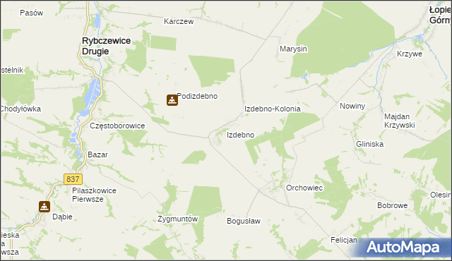 mapa Izdebno gmina Rybczewice, Izdebno gmina Rybczewice na mapie Targeo