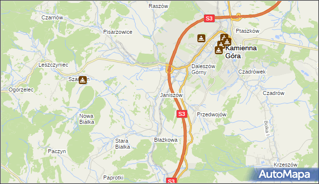 mapa Janiszów gmina Kamienna Góra, Janiszów gmina Kamienna Góra na mapie Targeo