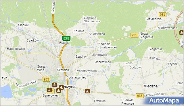 mapa Jankowice gmina Pszczyna, Jankowice gmina Pszczyna na mapie Targeo