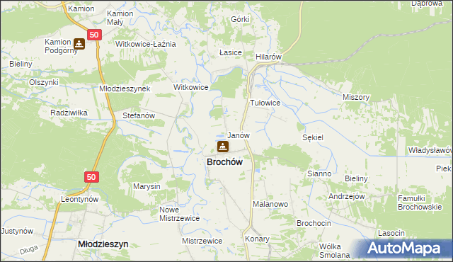 mapa Janów gmina Brochów, Janów gmina Brochów na mapie Targeo