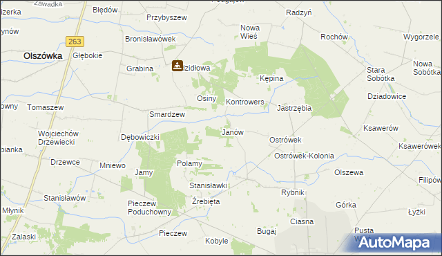 mapa Janów gmina Grabów, Janów gmina Grabów na mapie Targeo