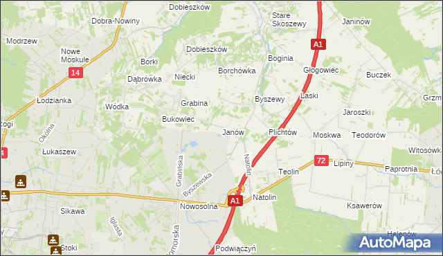 mapa Janów gmina Nowosolna, Janów gmina Nowosolna na mapie Targeo