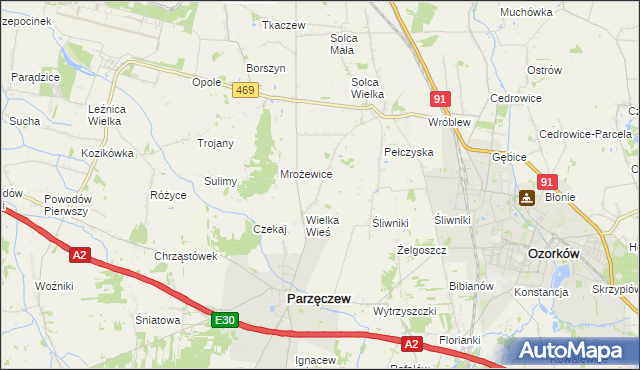 mapa Janów gmina Parzęczew, Janów gmina Parzęczew na mapie Targeo