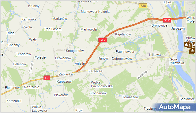 mapa Janów gmina Puławy, Janów gmina Puławy na mapie Targeo