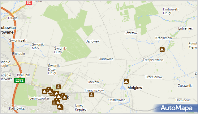 mapa Janowice gmina Mełgiew, Janowice gmina Mełgiew na mapie Targeo