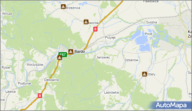 mapa Janowiec gmina Bardo, Janowiec gmina Bardo na mapie Targeo