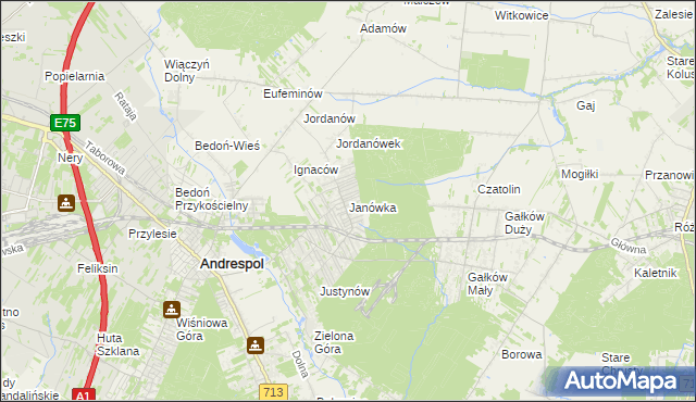 mapa Janówka gmina Andrespol, Janówka gmina Andrespol na mapie Targeo