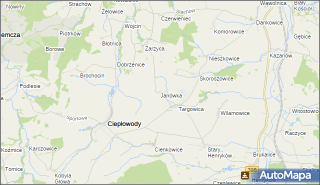 mapa Janówka gmina Ciepłowody, Janówka gmina Ciepłowody na mapie Targeo