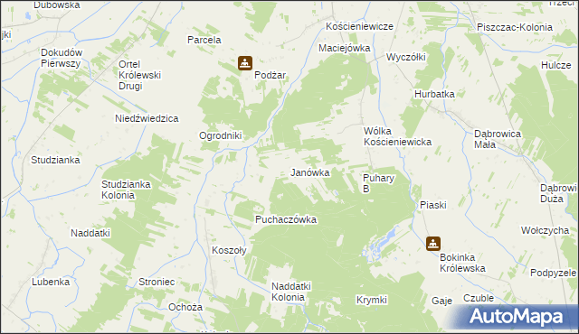 mapa Janówka gmina Piszczac, Janówka gmina Piszczac na mapie Targeo