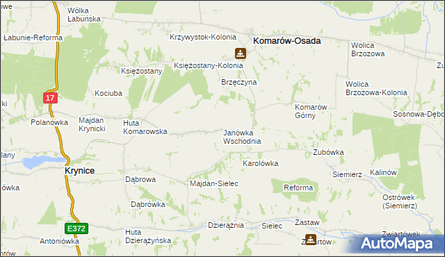 mapa Janówka Wschodnia, Janówka Wschodnia na mapie Targeo