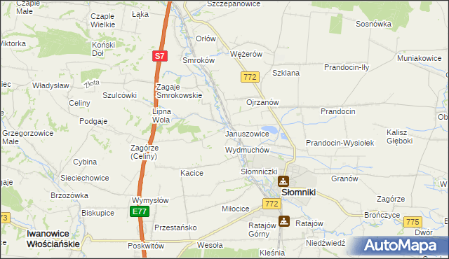 mapa Januszowice gmina Słomniki, Januszowice gmina Słomniki na mapie Targeo