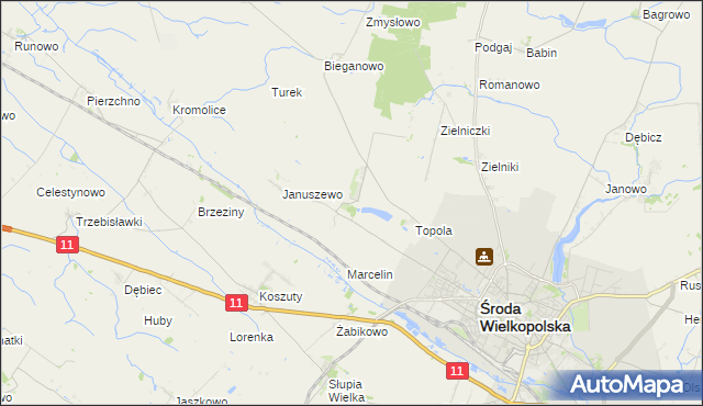 mapa Jarosławiec gmina Środa Wielkopolska, Jarosławiec gmina Środa Wielkopolska na mapie Targeo